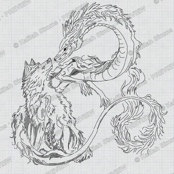 Artwork titled Wolf And Dragon